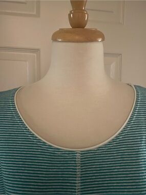 Poetry Teal and White Striped Scoop Neck Tee